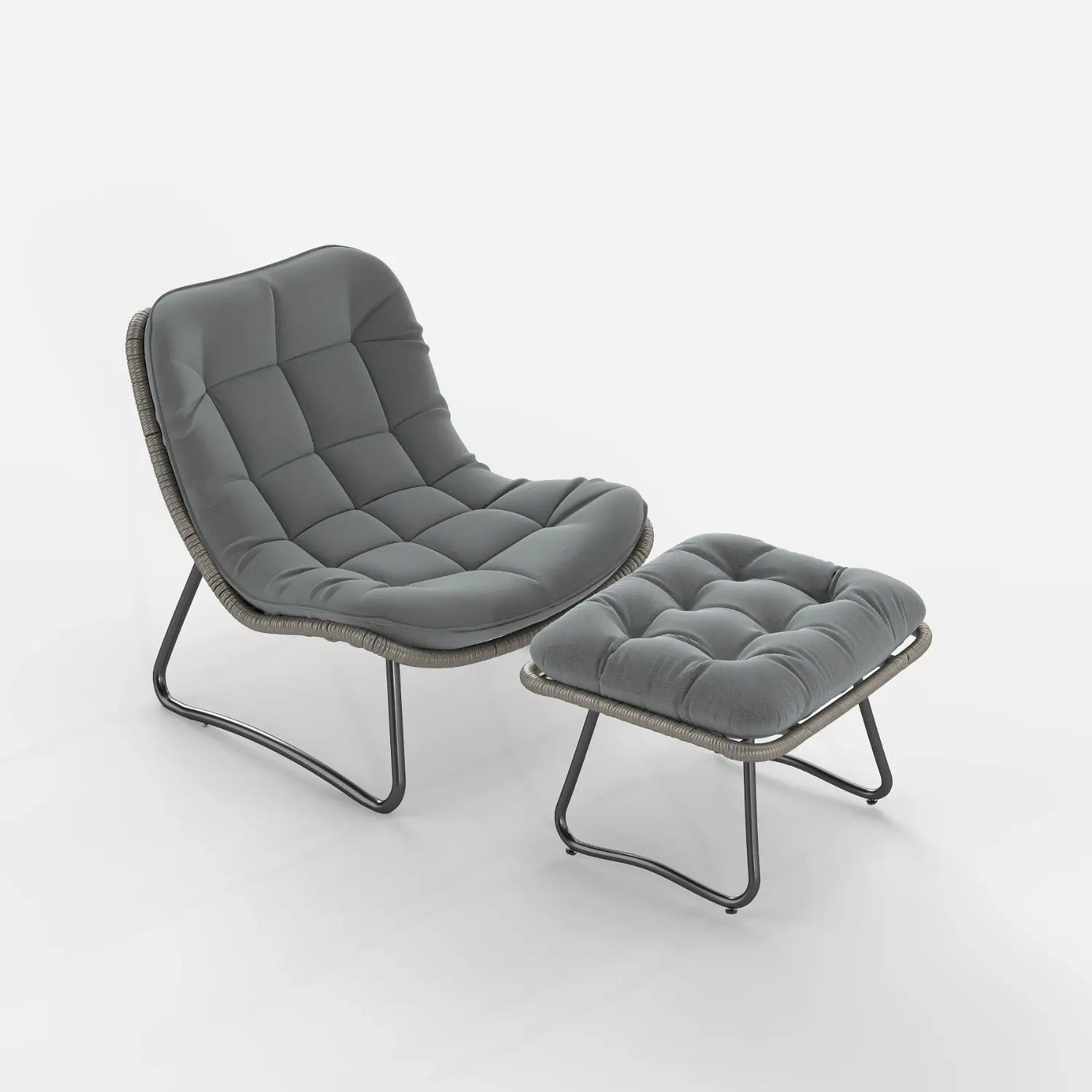 Wicker Lounge Chair with Ottoman