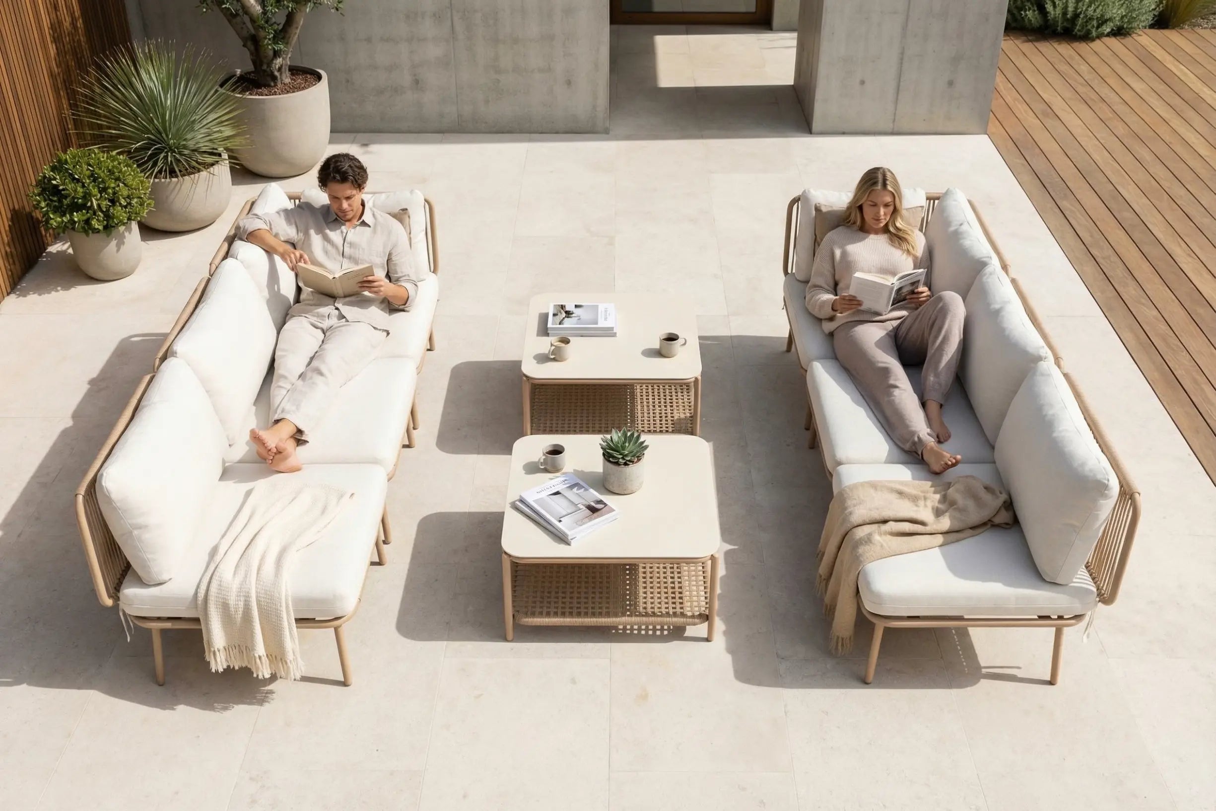 Modular Rope-Woven L-Shaped Sofa