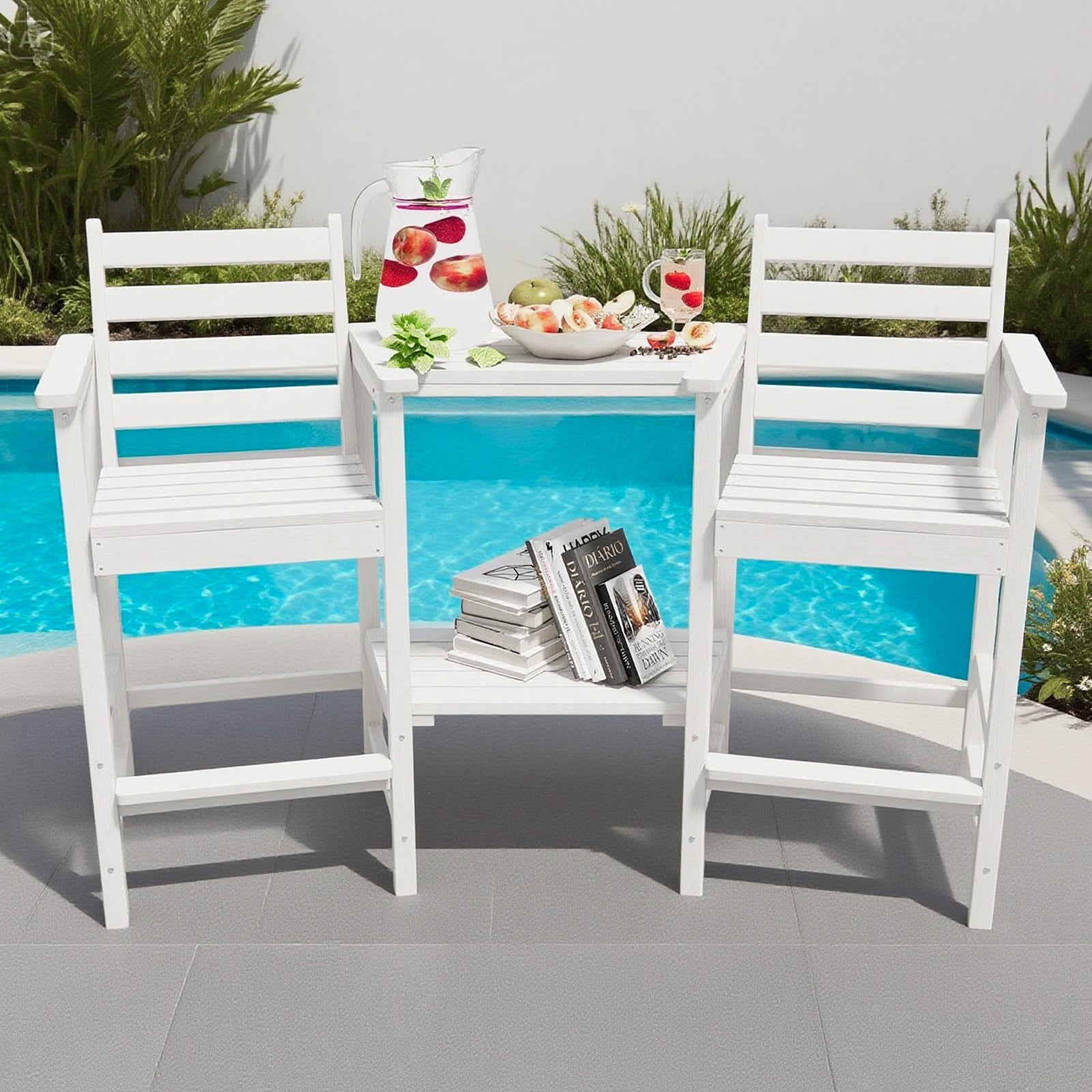 AreShark HDPE Tall Adirondack Chair Set with Removable Double Trays