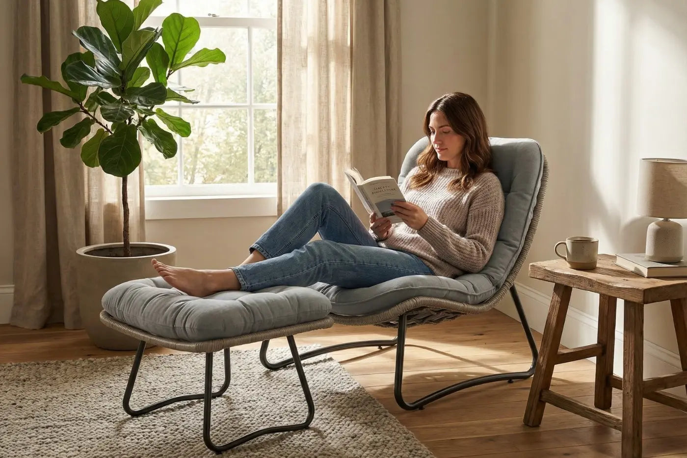 Wicker Lounge Chair with Ottoman