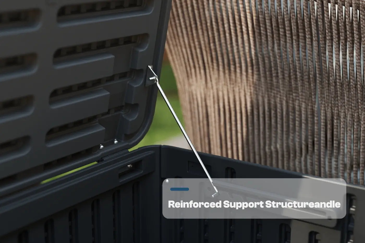 Close-up of a car air filter with a reinforced support structure and handle labeled.