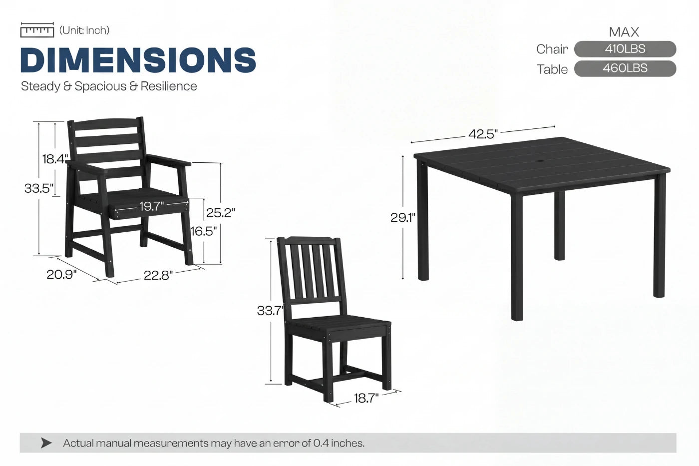 HDPE Square Outdoor Dining Set