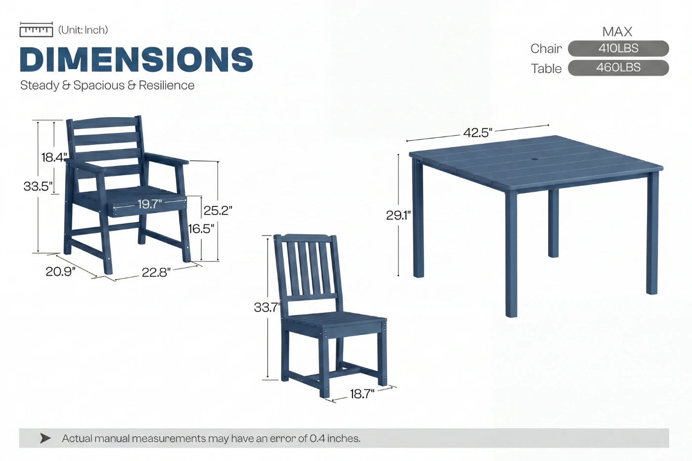 HDPE Square Outdoor Dining Set