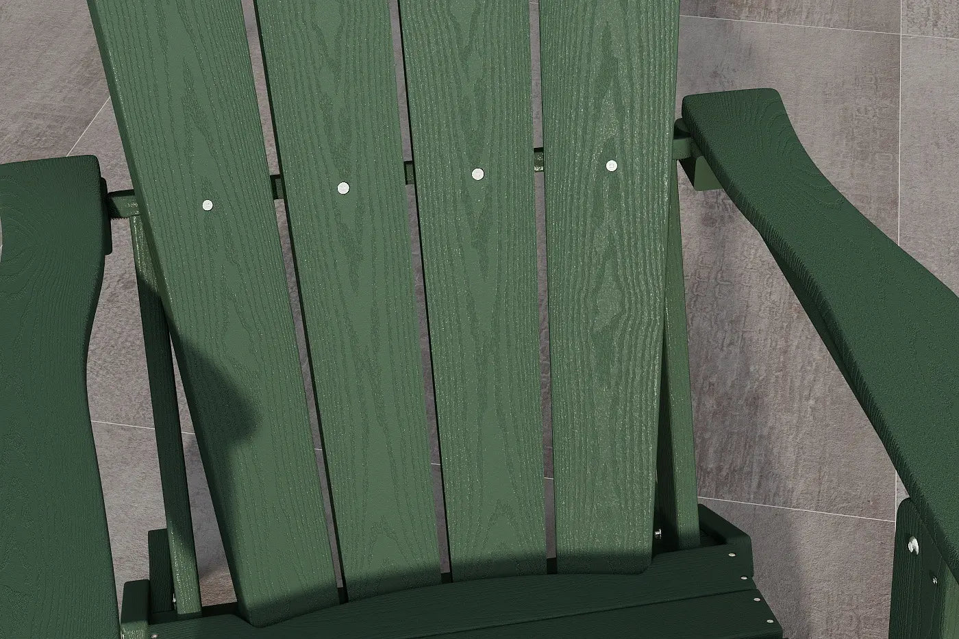 Green wooden chair with a gray tiled floor background