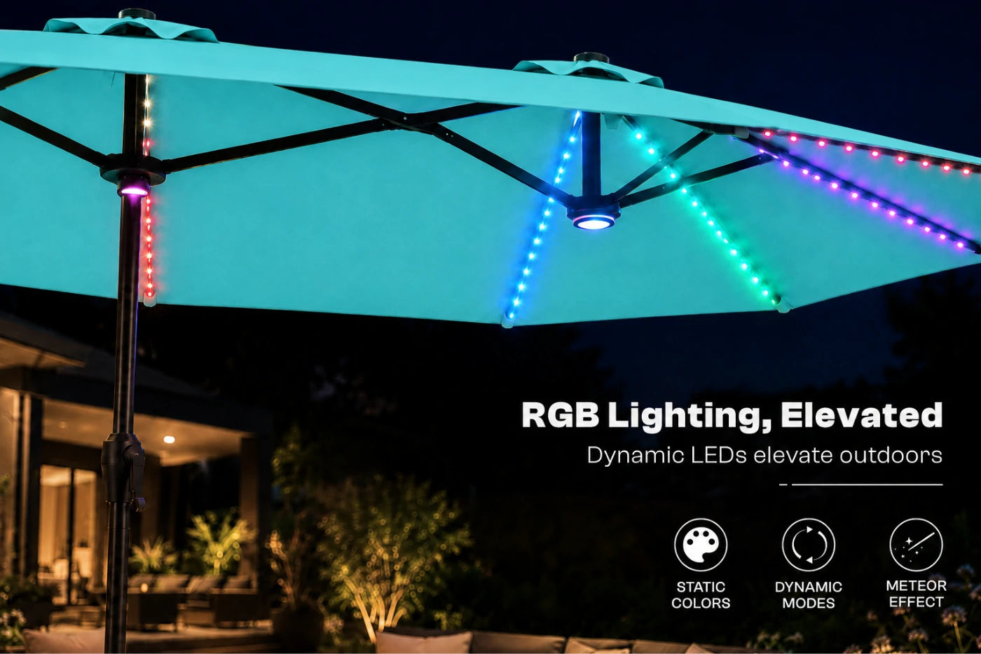 Double-Sided Patio Umbrella with Base & RGB LED Lights