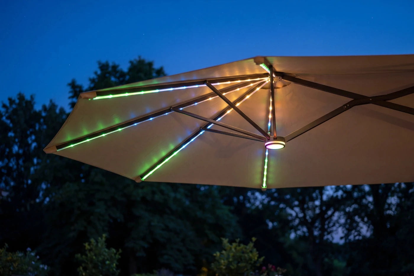 Double-Sided Patio Umbrella with Base & RGB LED Lights