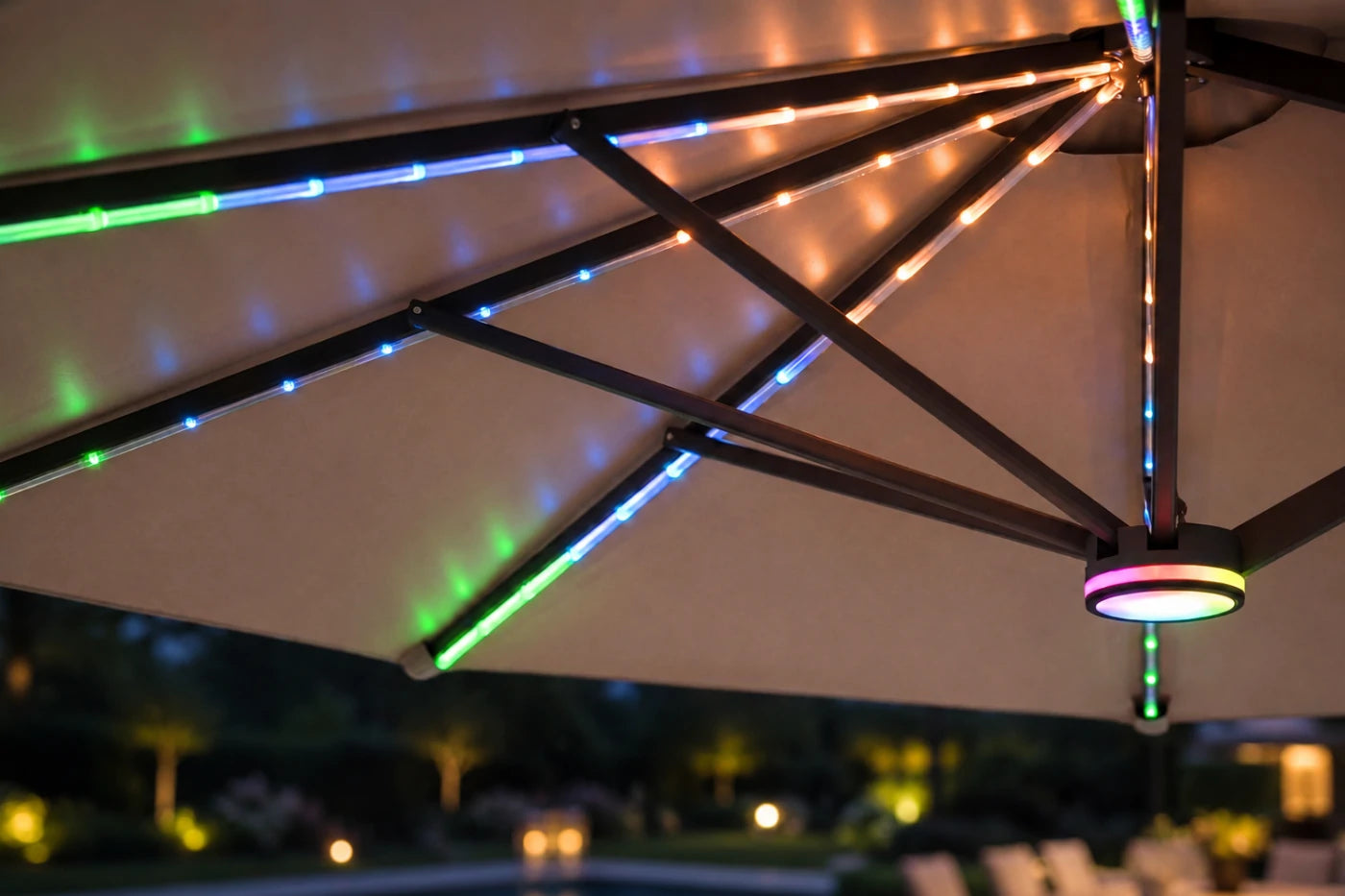 Double-Sided Patio Umbrella with Base & RGB LED Lights