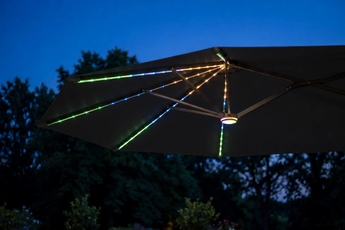 Double-Sided Patio Umbrella with Base & RGB LED Lights