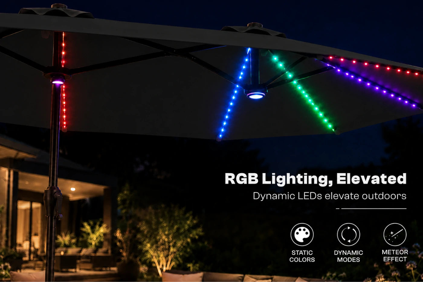Double-Sided Patio Umbrella with Base & RGB LED Lights