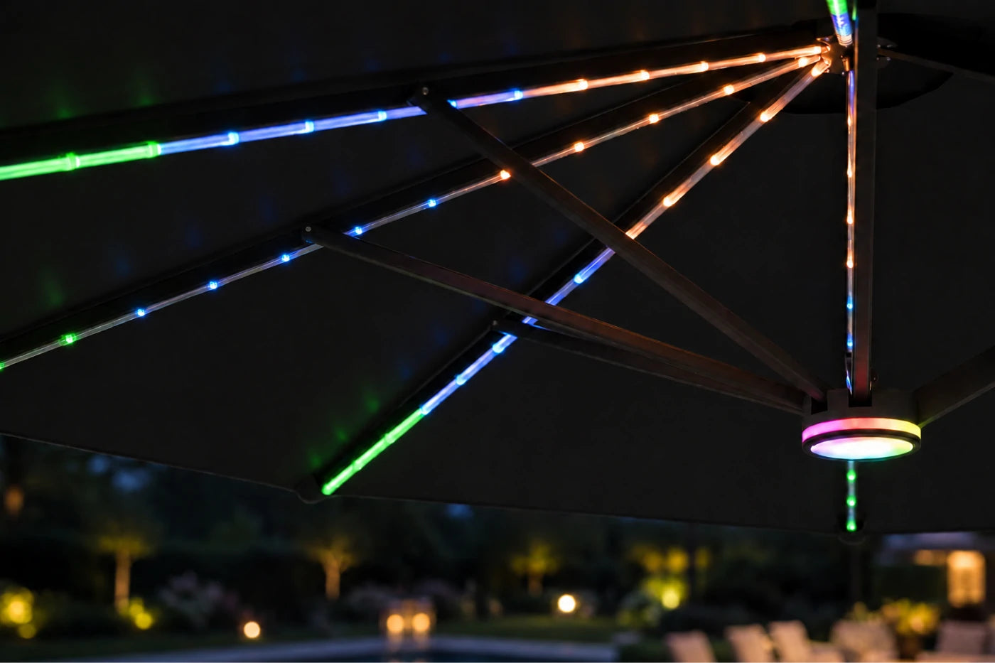 Double-Sided Patio Umbrella with Base & RGB LED Lights