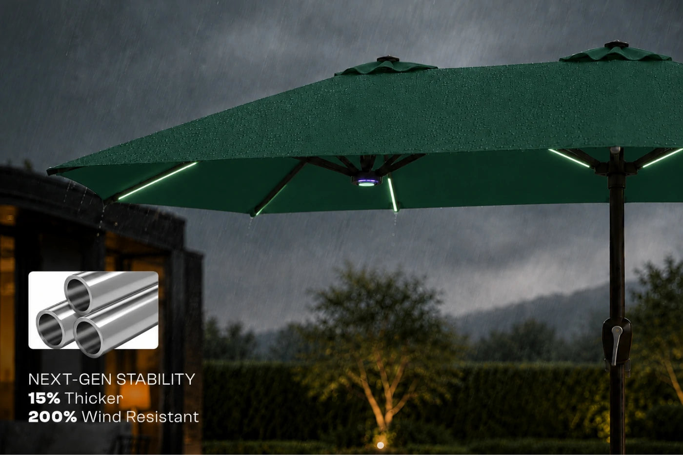 Double-Sided Patio Umbrella with Base & RGB LED Lights