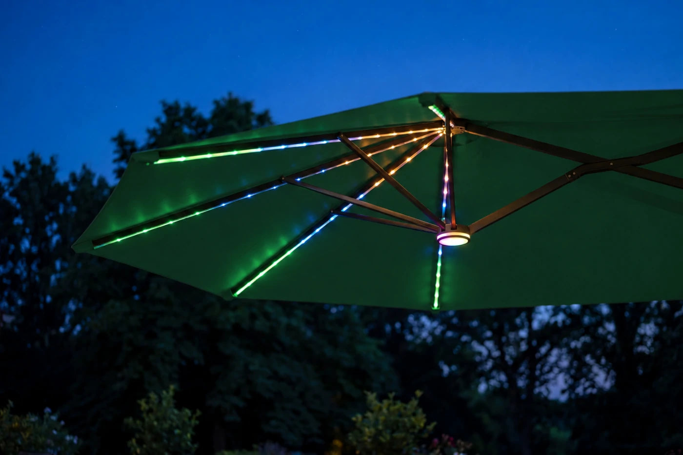 Double-Sided Patio Umbrella with Base & RGB LED Lights