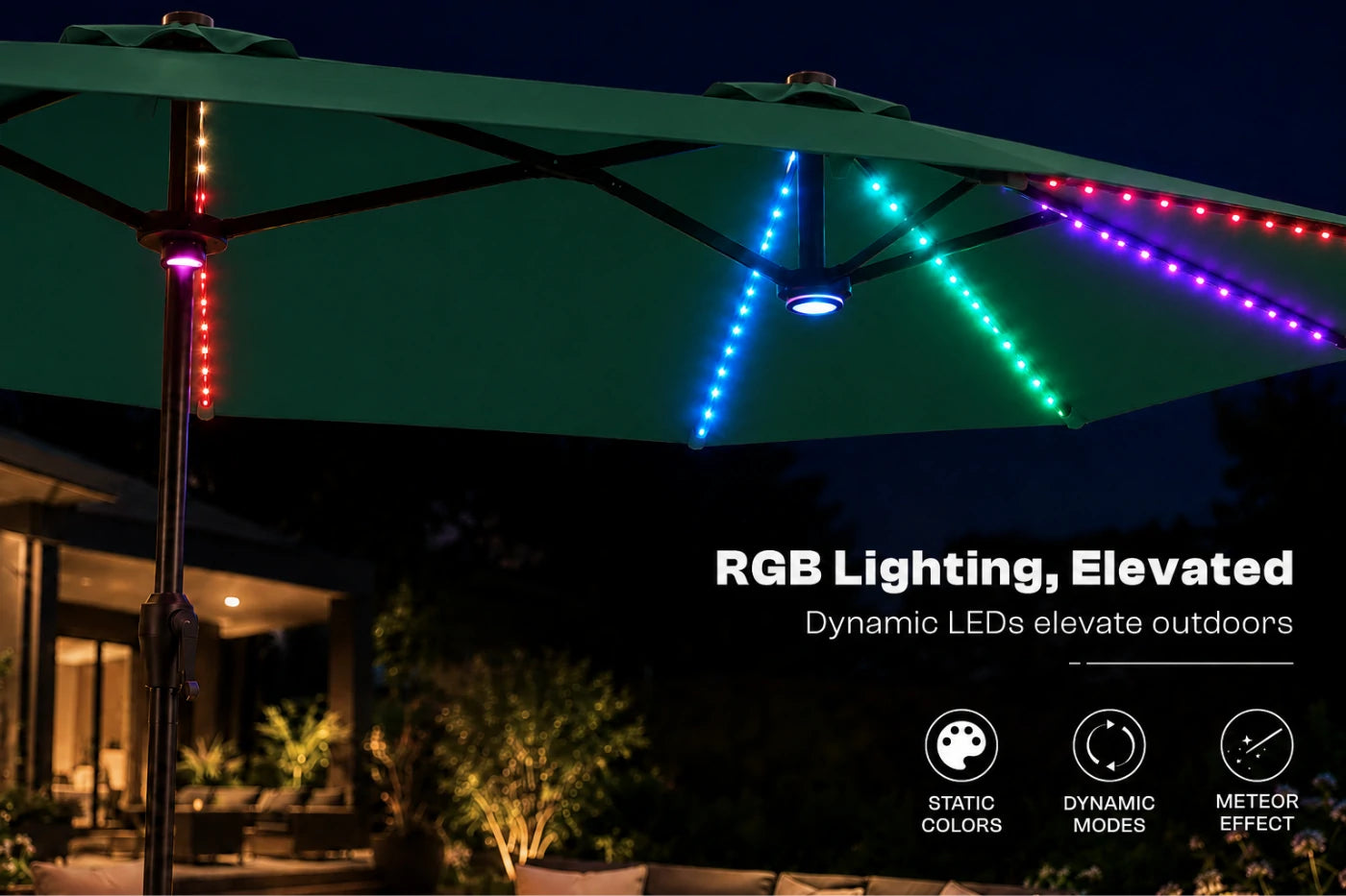 Double-Sided Patio Umbrella with Base & RGB LED Lights