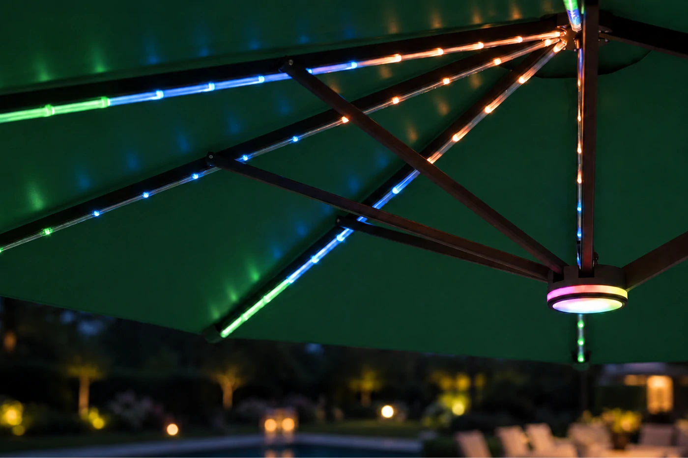 Double-Sided Patio Umbrella with Base & RGB LED Lights