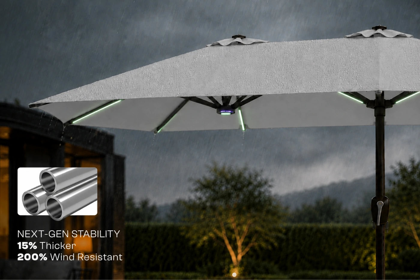 Double-Sided Patio Umbrella with Base & RGB LED Lights
