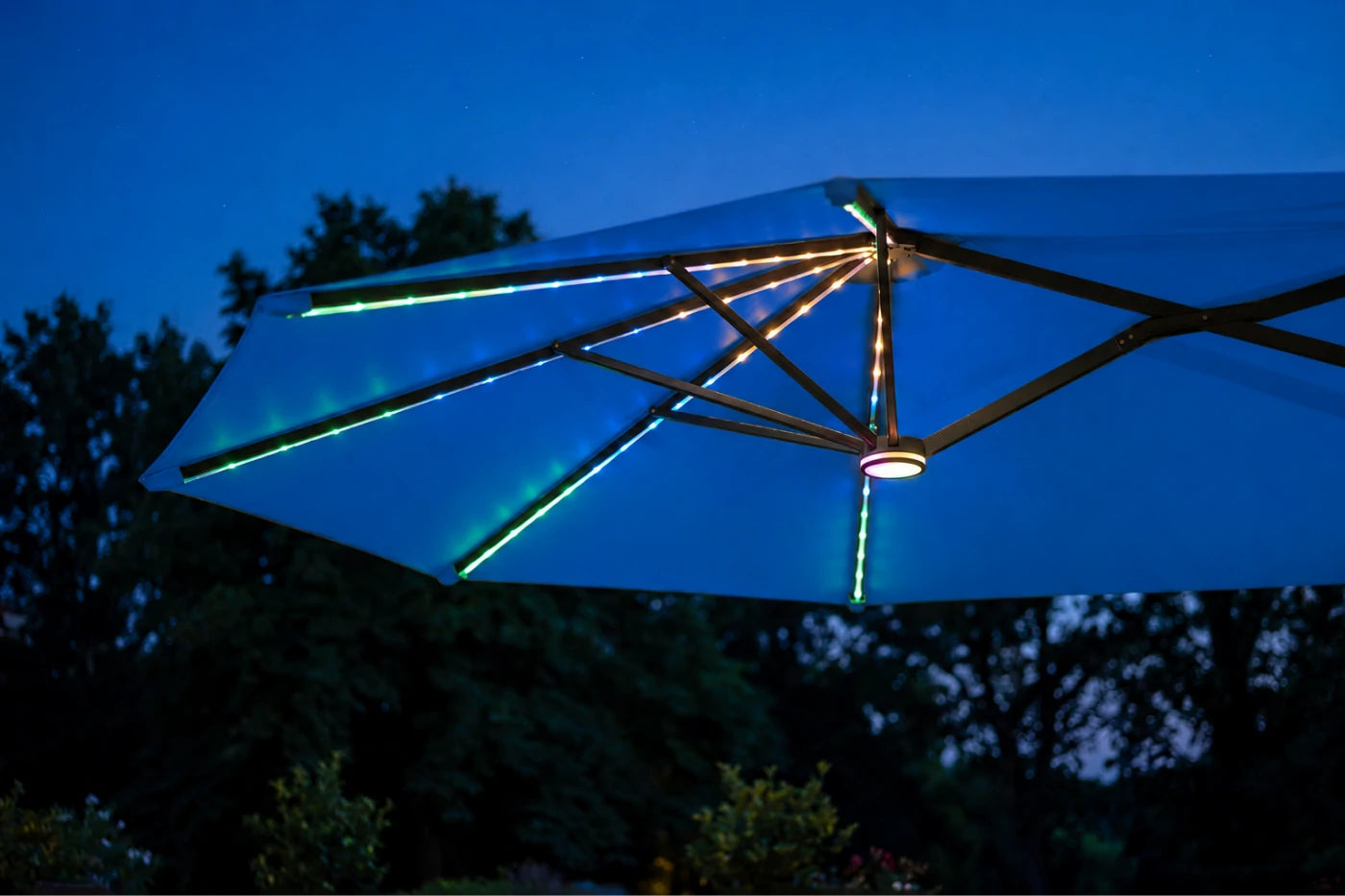 Double-Sided Patio Umbrella with Base & RGB LED Lights