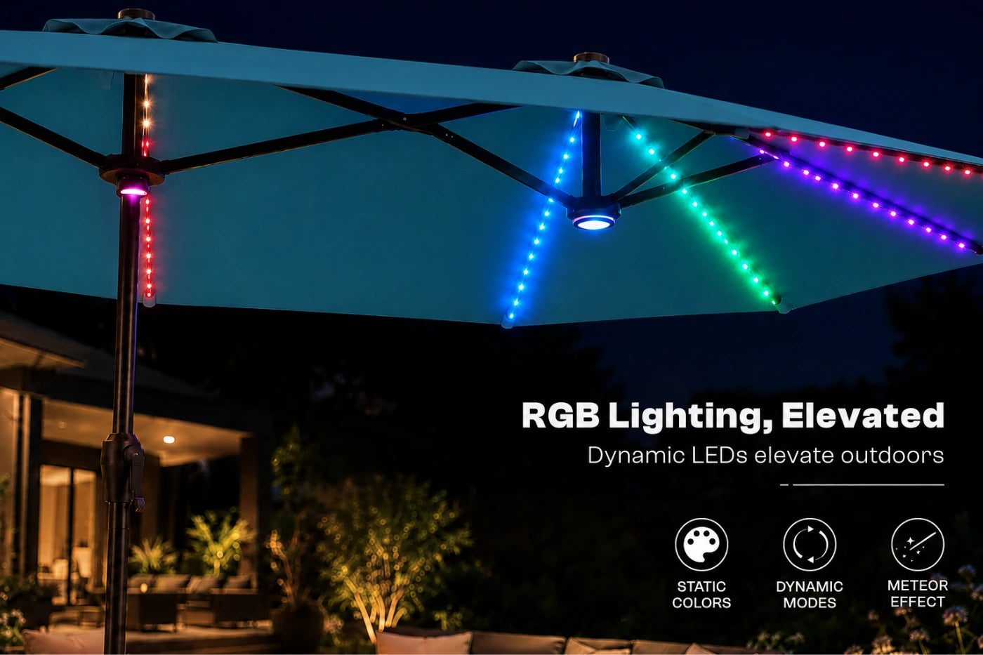 Double-Sided Patio Umbrella with Base & RGB LED Lights