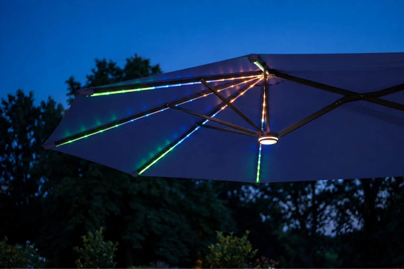 Double-Sided Patio Umbrella with Base & RGB LED Lights