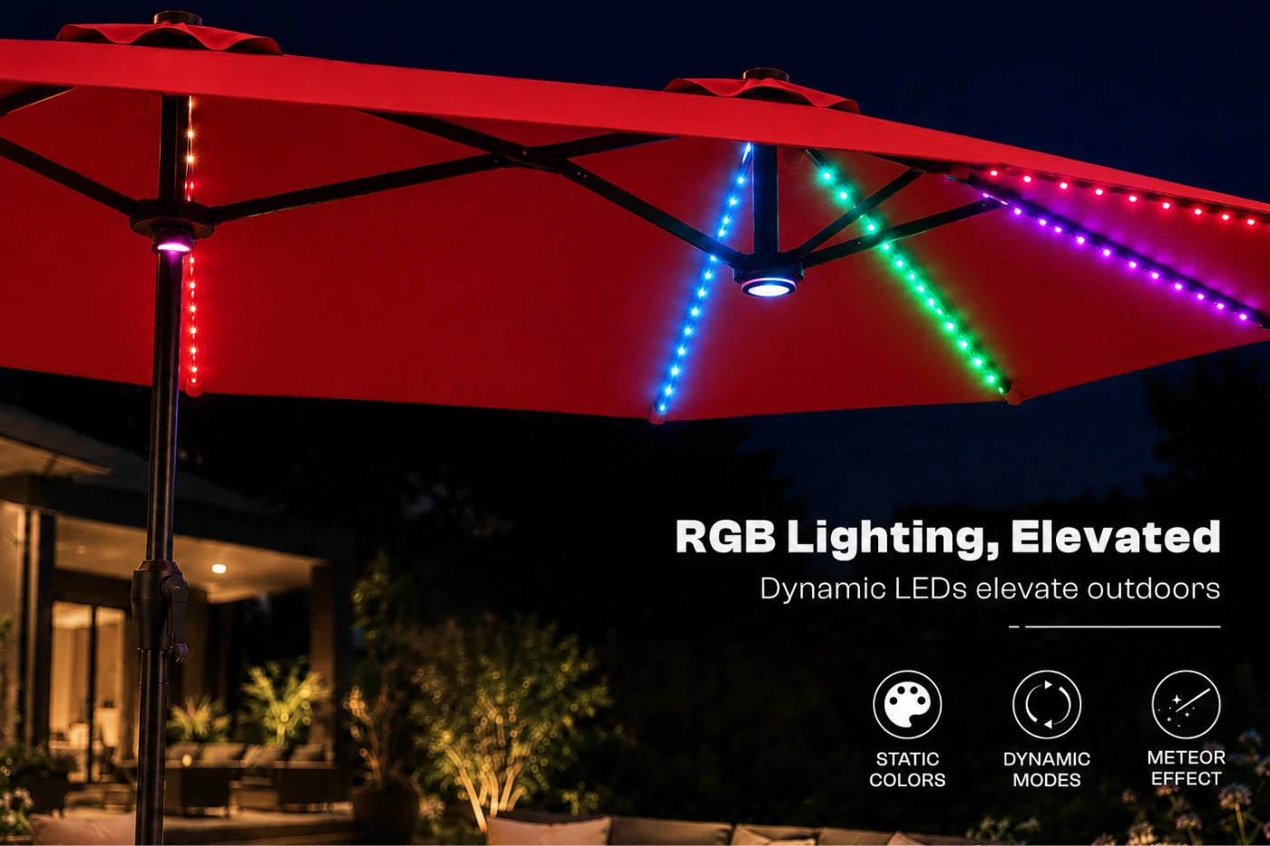 Double-Sided Patio Umbrella with Base & RGB LED Lights
