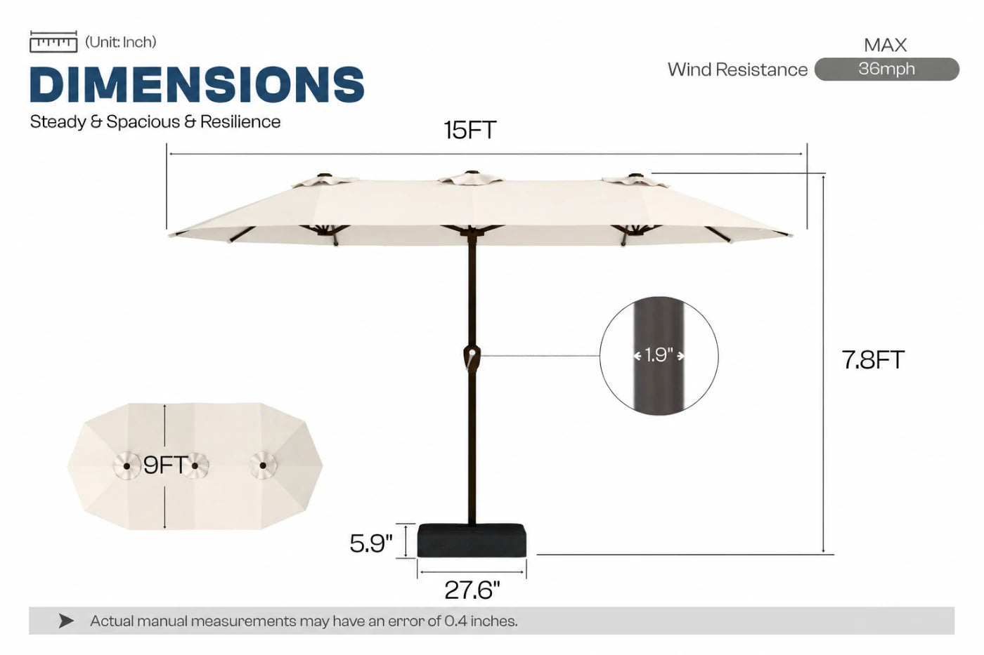 Double-Sided Patio Umbrella with Base & RGB LED Lights