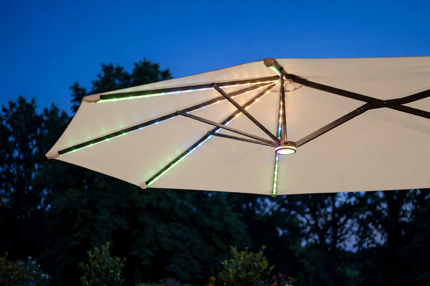 Double-Sided Patio Umbrella with Base & RGB LED Lights