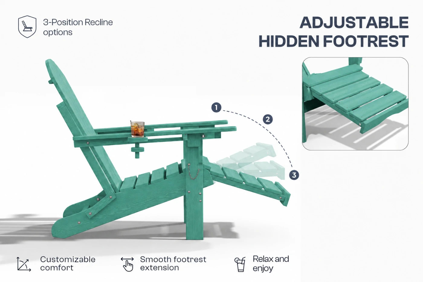 HDPE Reclining Adirondack Chair with Footrest