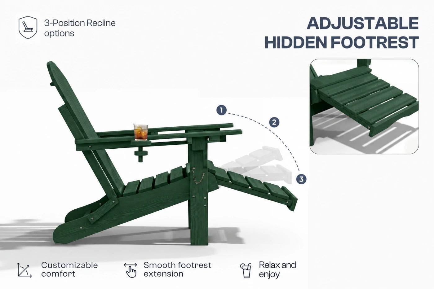 HDPE Reclining Adirondack Chair with Footrest
