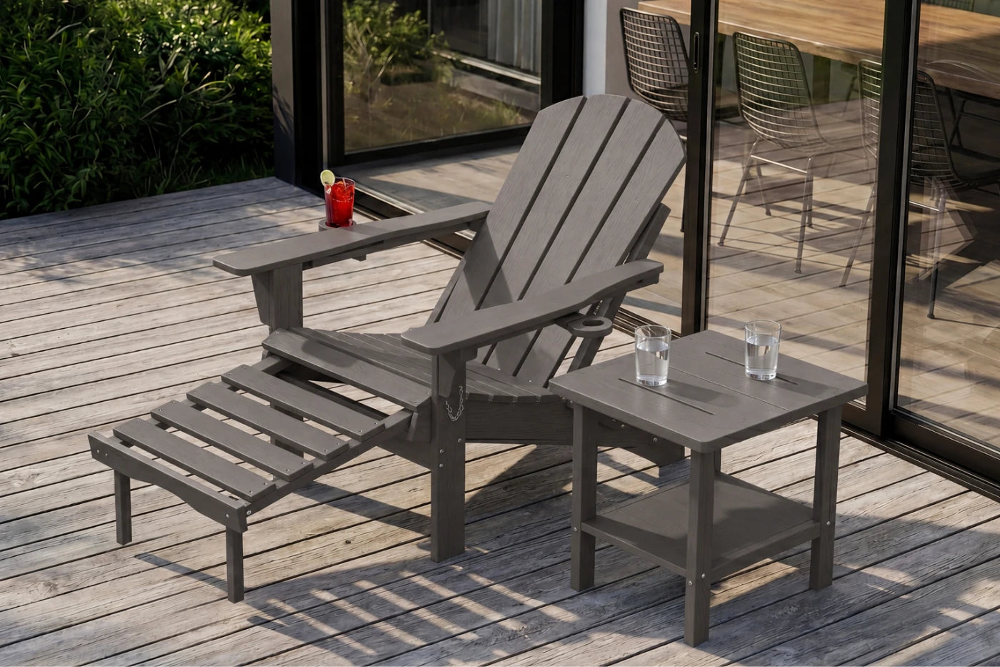 HDPE Reclining Adirondack Chair with Footrest