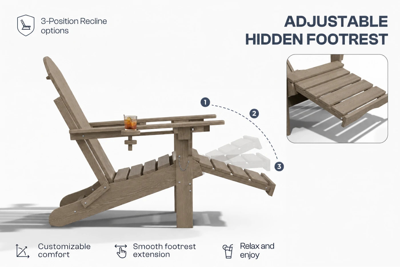 HDPE Reclining Adirondack Chair with Footrest
