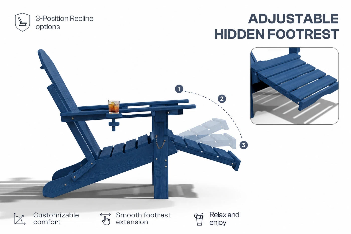 HDPE Reclining Adirondack Chair with Footrest