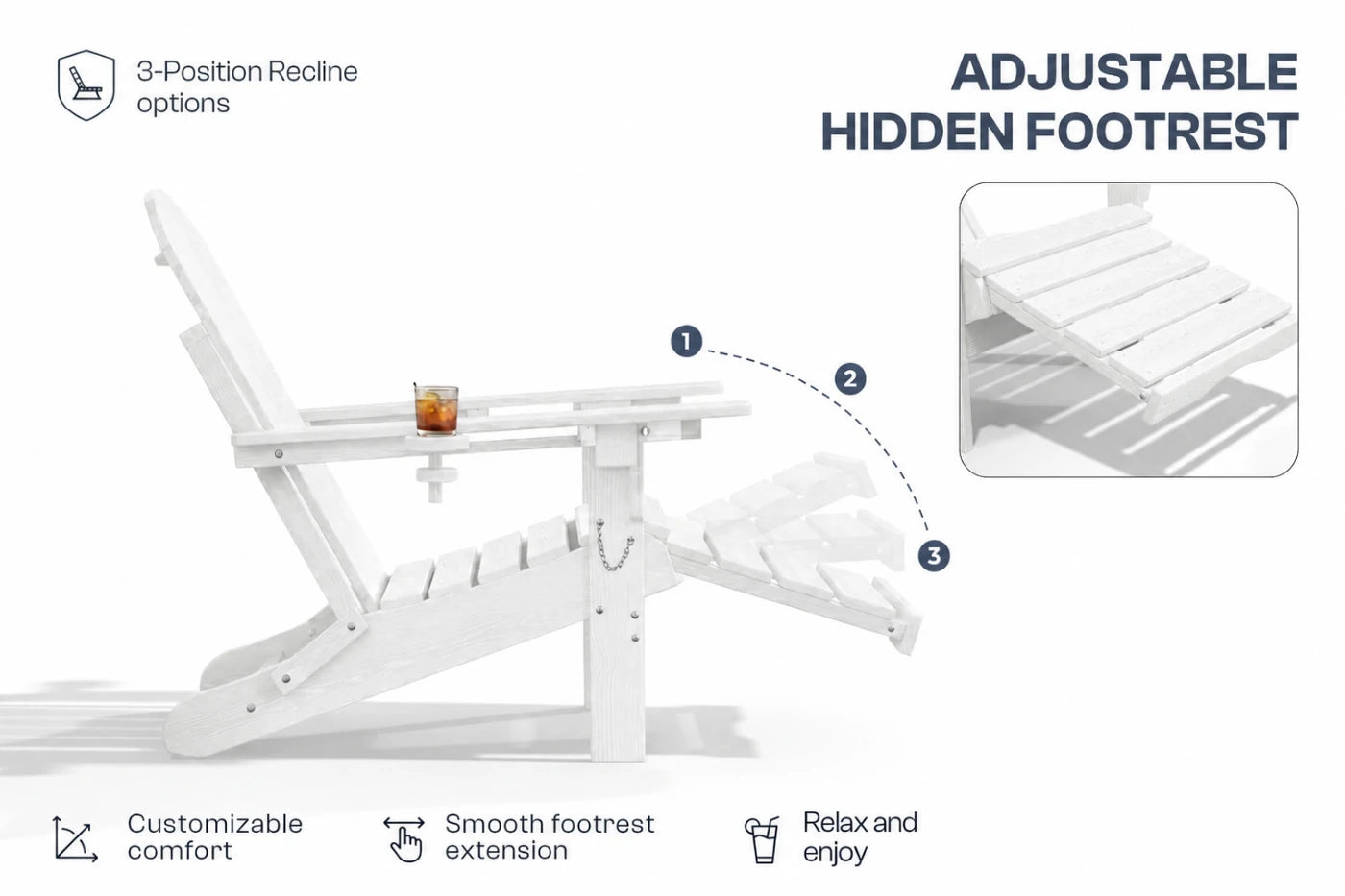 HDPE Reclining Adirondack Chair with Footrest