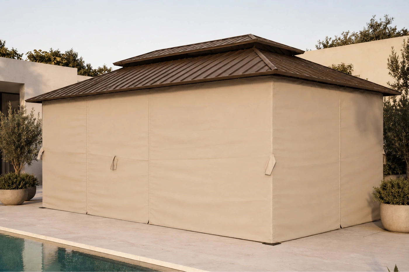 Luxor™ Hardtop Gazebo with Netting and Curtains