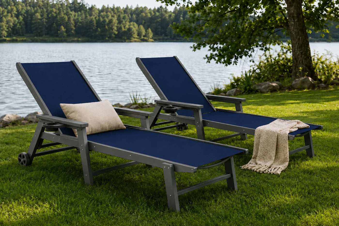 HDPE Outdoor Chaise Lounge with Textilene Fabric