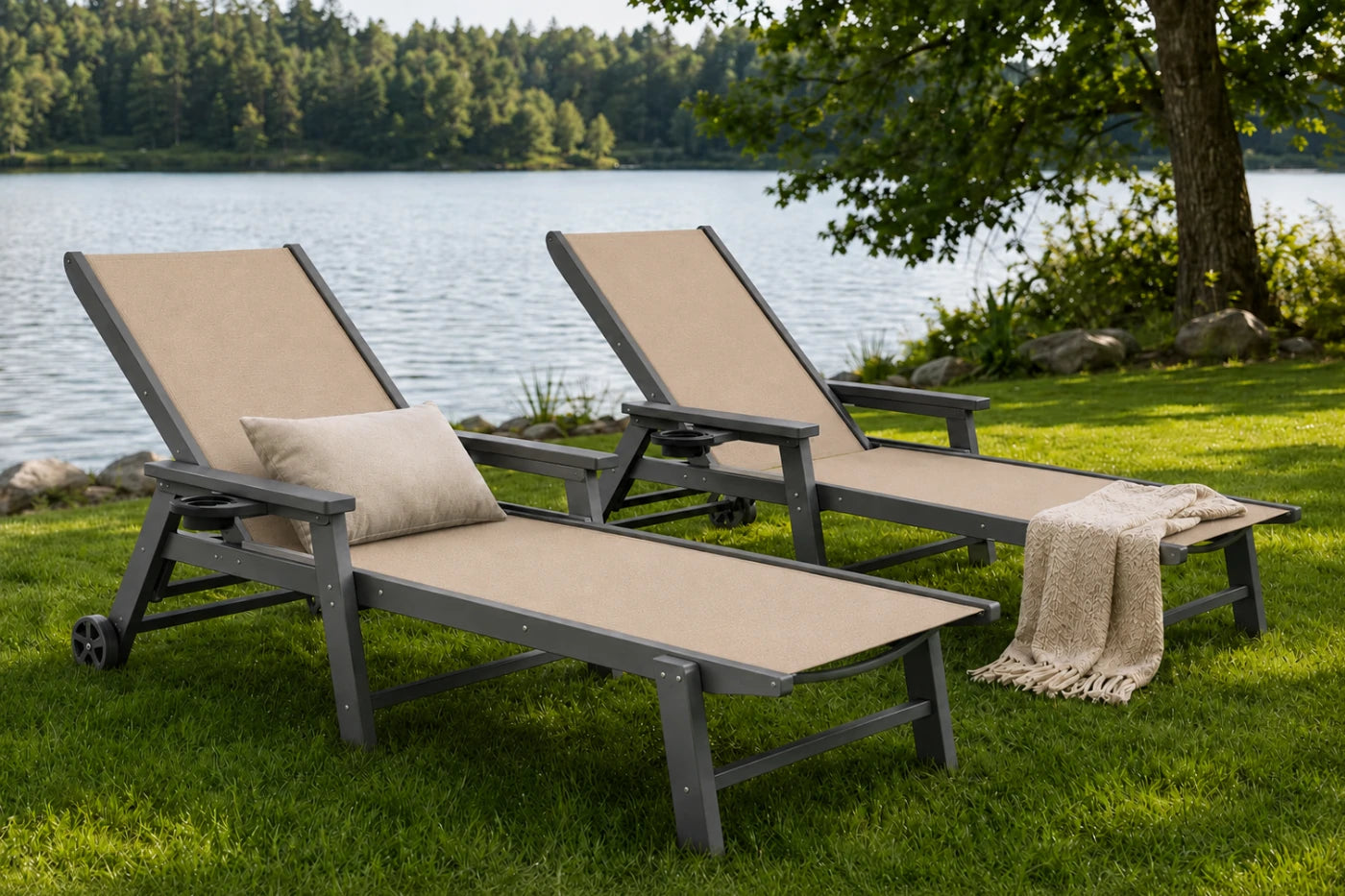 HDPE Outdoor Chaise Lounge with Textilene Fabric