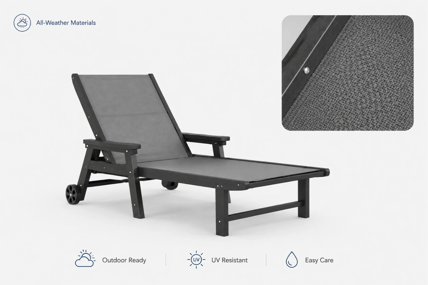 Dark gray HDPE Outdoor Chaise Lounge with all-weather materials ,outdoor ready