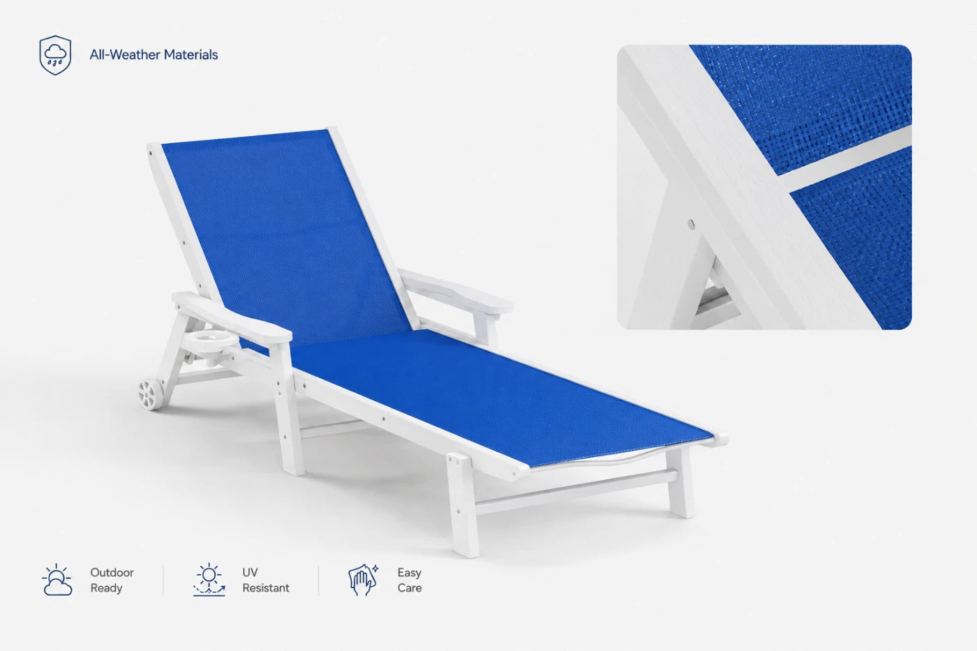 Indigo blue HDPE Outdoor Chaise Lounge with all-weather materials, UV resistant