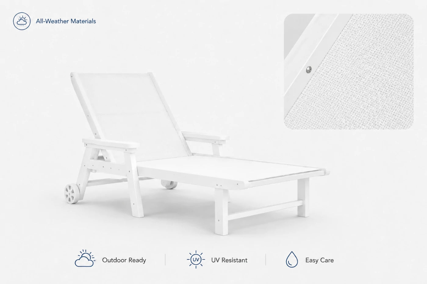 White HDPE Outdoor Chaise Lounge with all-weather materials ,outdoor ready