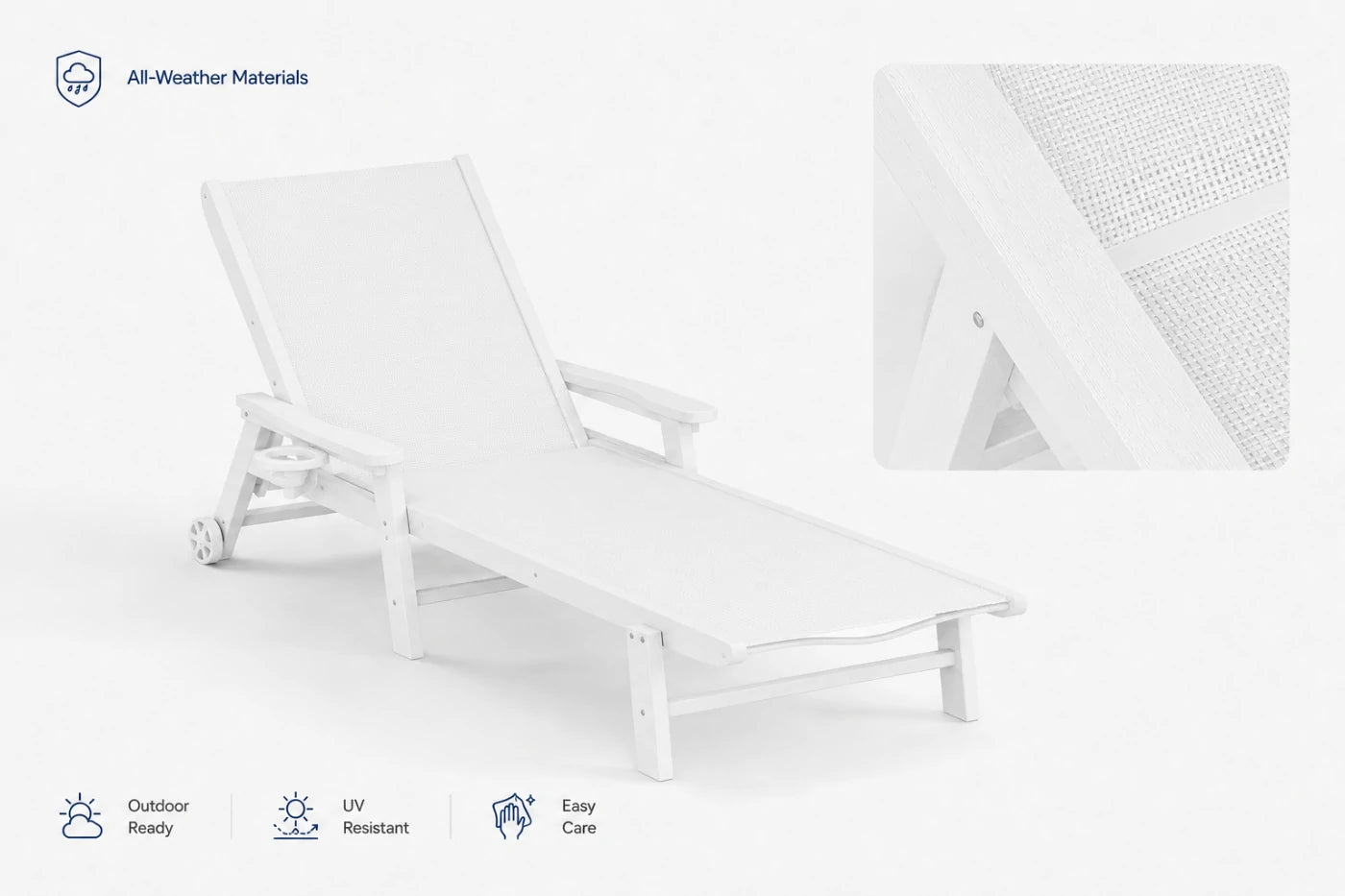 White HDPE Outdoor Chaise Lounge with all-weather materials, UV resistant