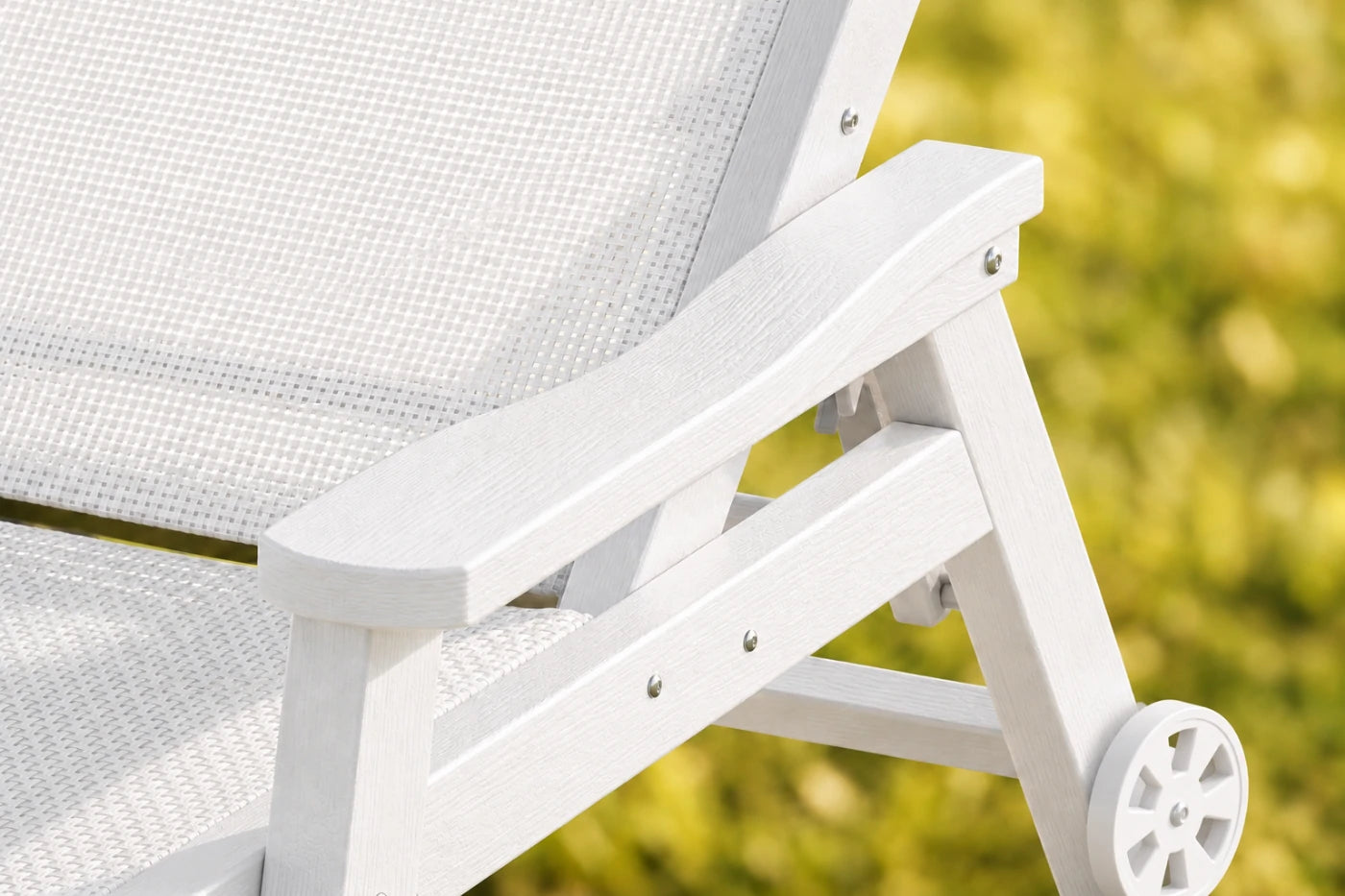 White HDPE Outdoor Chaise Lounge with Textilene Fabric, featuring exquisite workmanship.