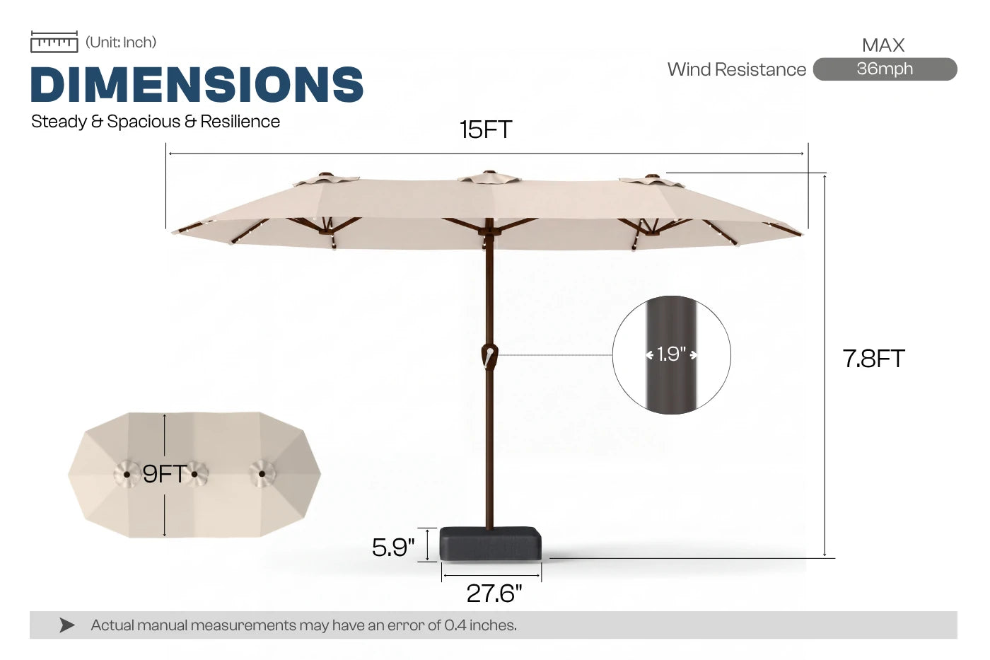 LED Double-Sided Patio Umbrella with Base