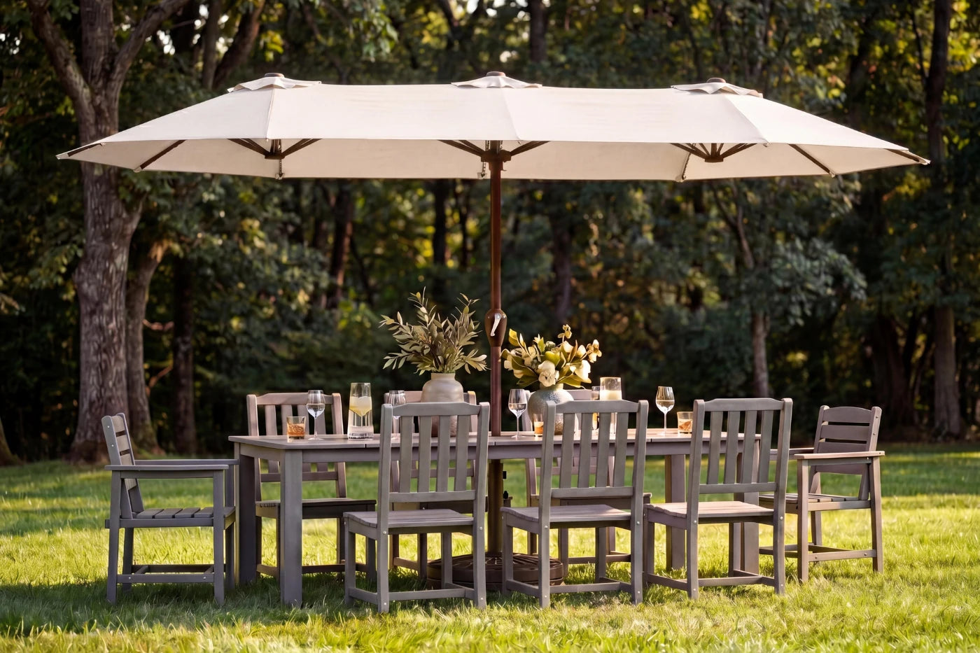 LED Double-Sided Patio Umbrella with Base