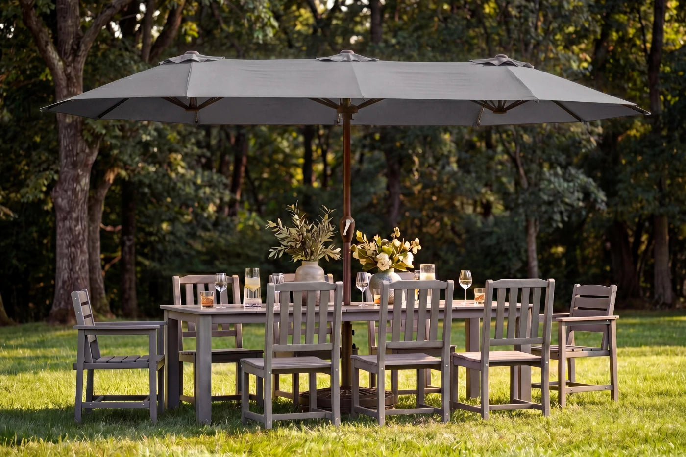 LED Double-Sided Patio Umbrella with Base