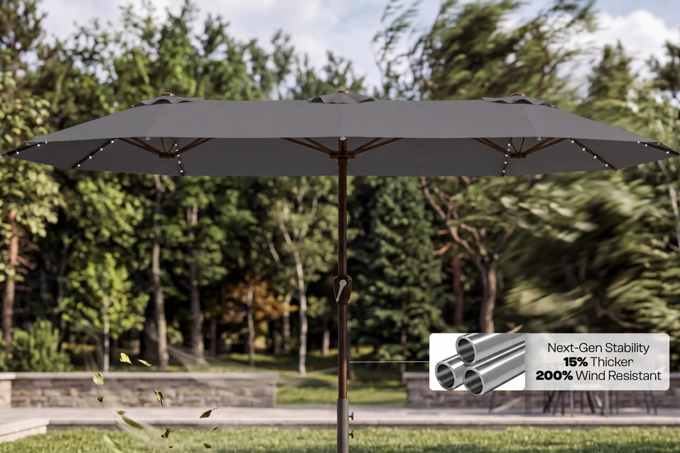 LED Double-Sided Patio Umbrella with Base