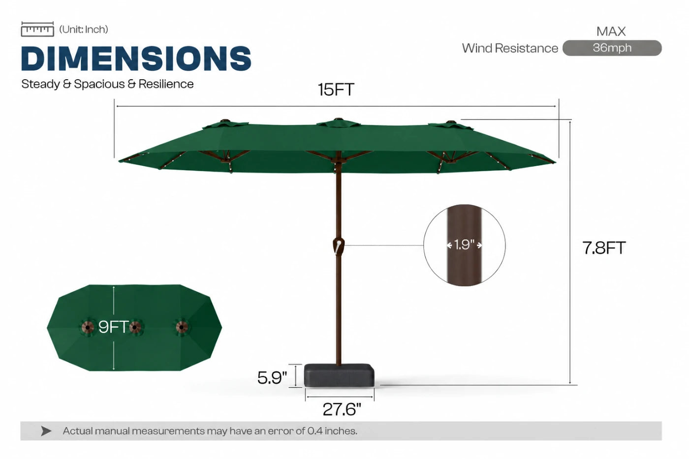 LED Double-Sided Patio Umbrella with Base