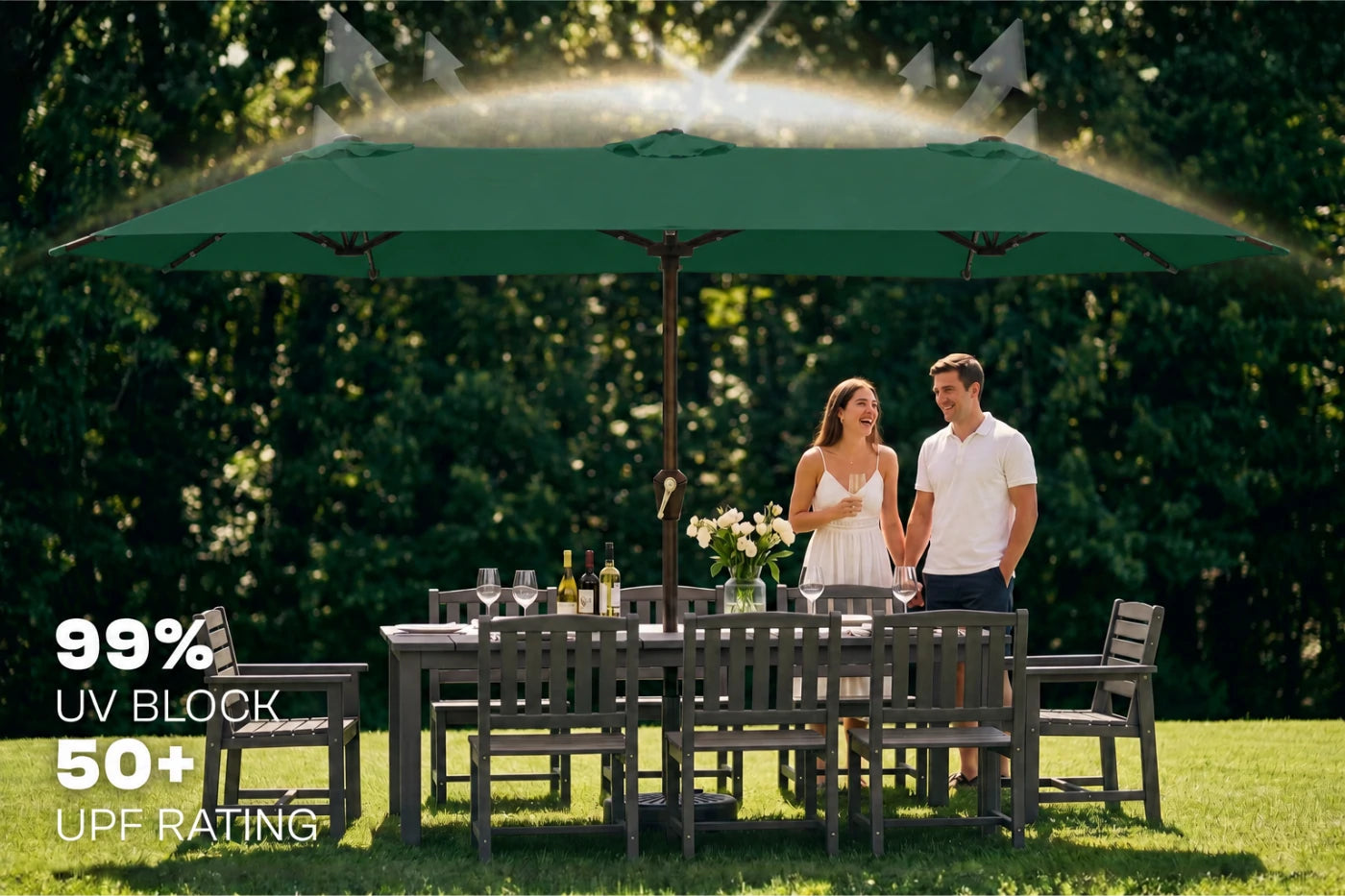 LED Double-Sided Patio Umbrella with Base