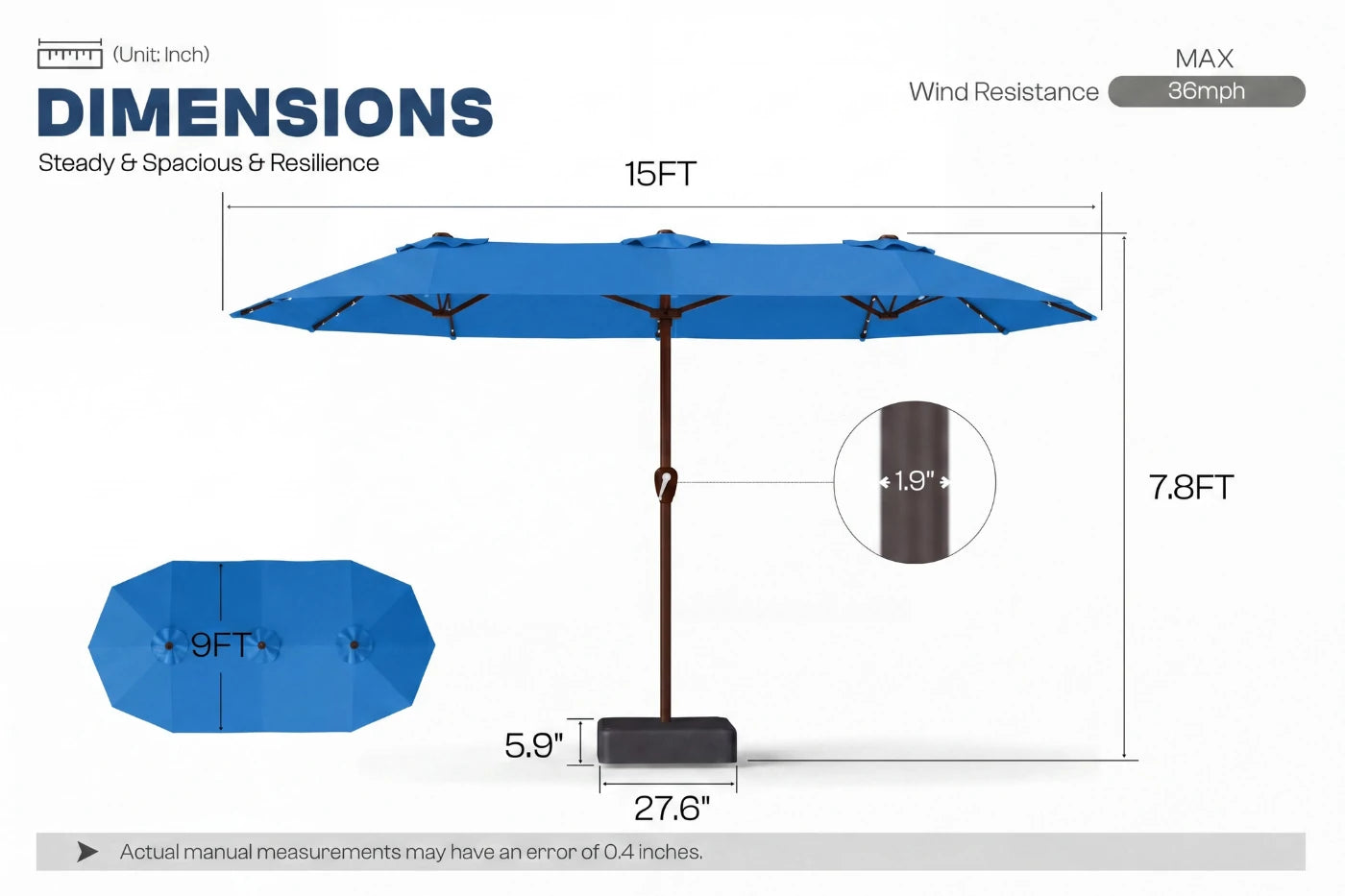 LED Double-Sided Patio Umbrella with Base
