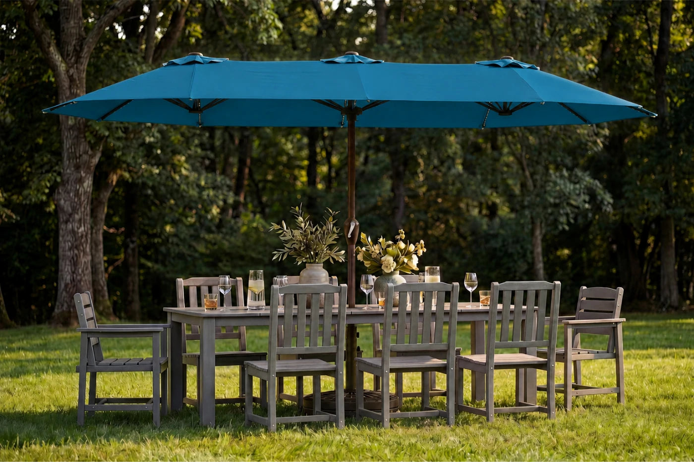LED Double-Sided Patio Umbrella with Base