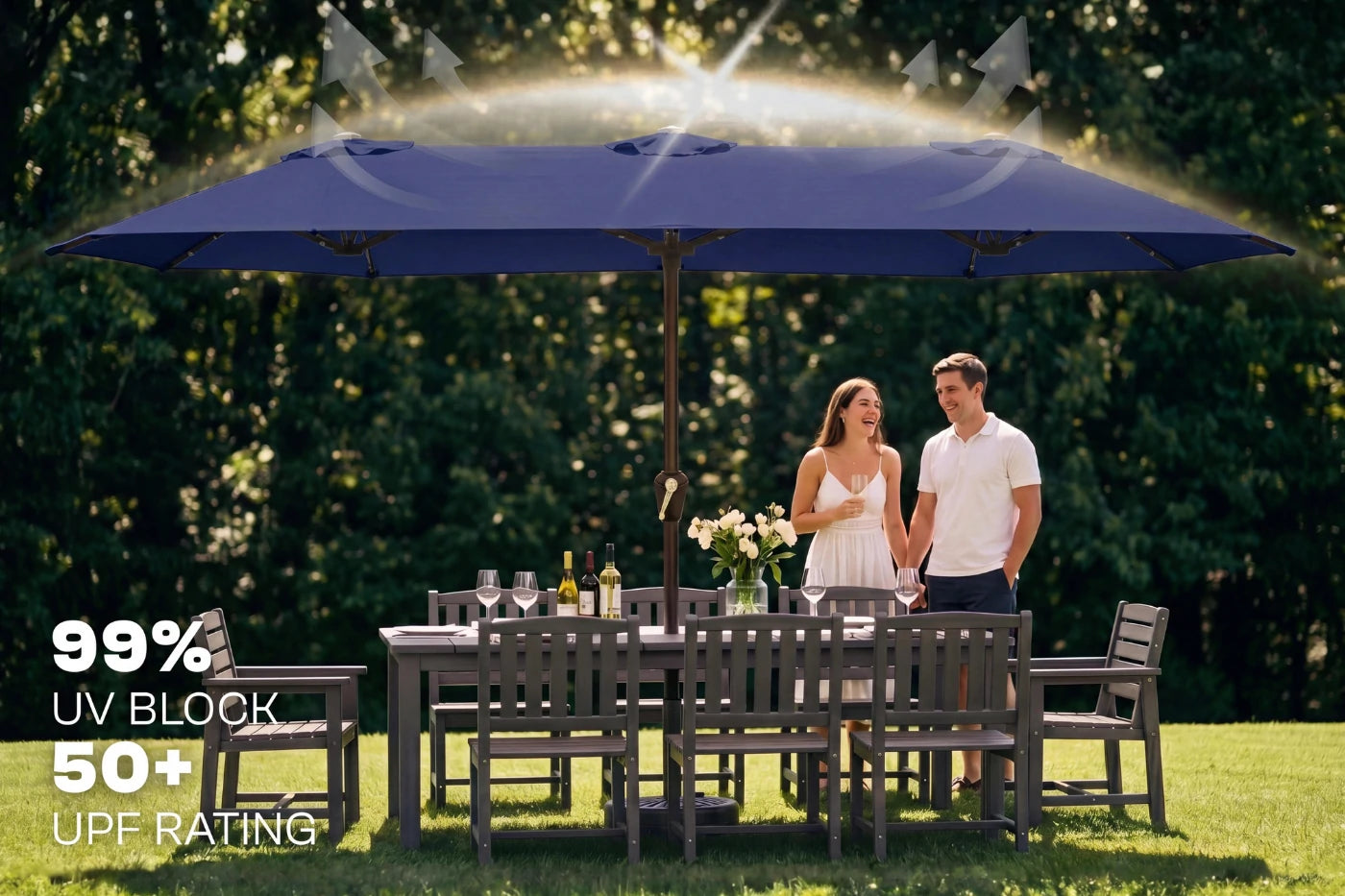 LED Double-Sided Patio Umbrella with Base