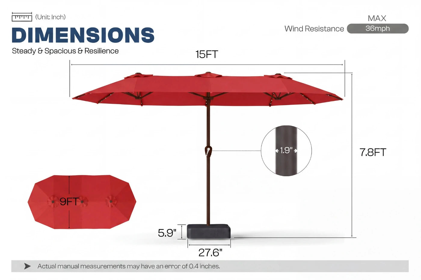 LED Double-Sided Patio Umbrella with Base