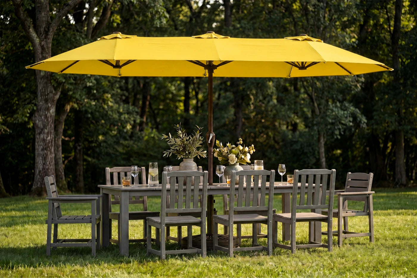LED Double-Sided Patio Umbrella with Base
